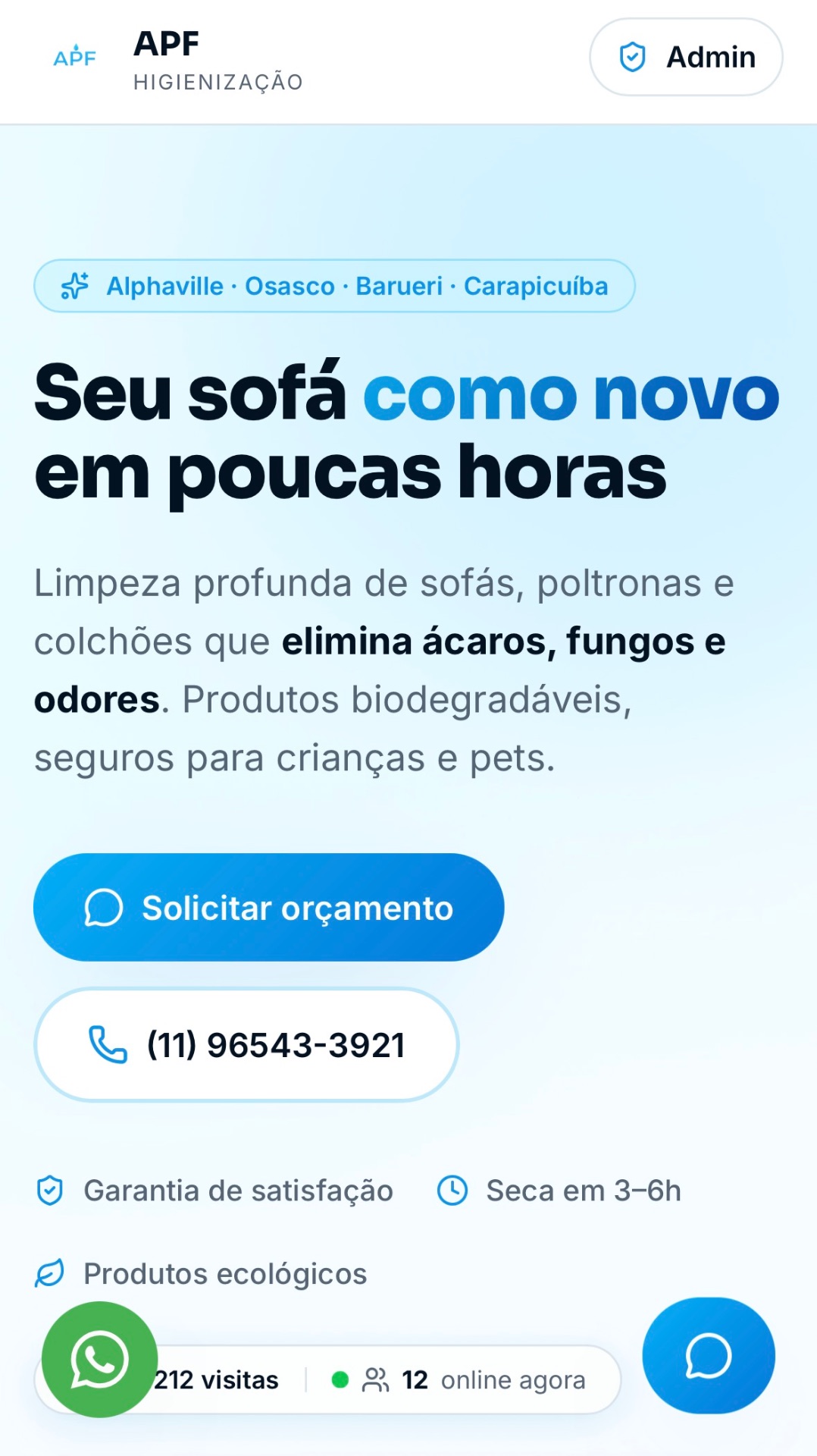 Site empresarial criado para a APF Higienização