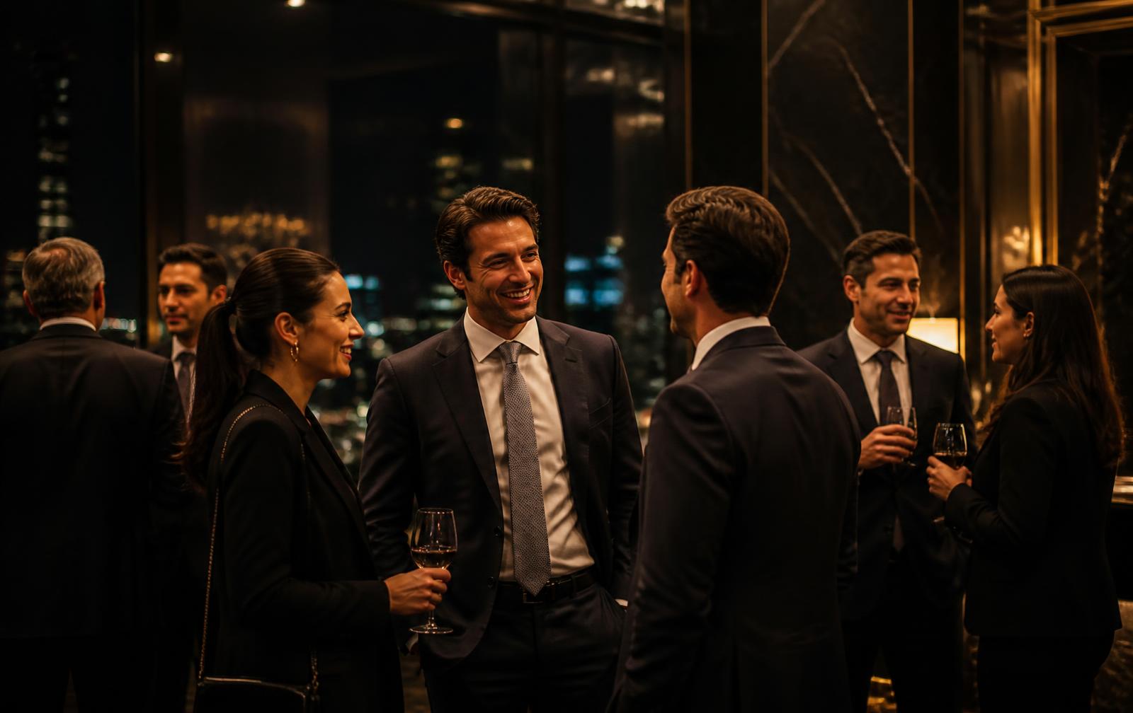 Empresários conversando em um ambiente sofisticado
